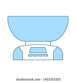 Kitchen Electric Scales Icon. Thin Line With Blue Fill Design. Vector Illustration.