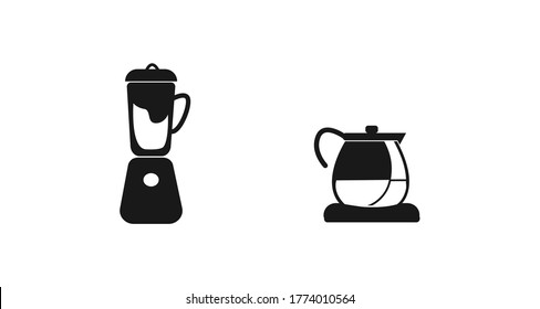 Kitchen electrical equipment set with tea kettle blender icon