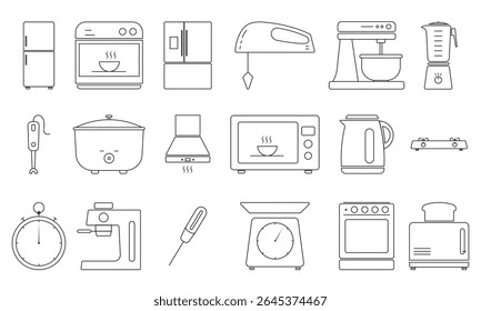 Conjunto de iconos de electrodomésticos de cocina. Conjunto de íconos de Vector de artículos de cocina. Conjunto de iconos de ilustración plana única simple.