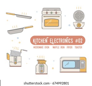 Kitchen electronics: Outline icons , pictogram and symbol collection - oven, deep fryer, toaster, microwave, waffle maker for website,mobile application,banner,flyer,leaflet,Infographics.