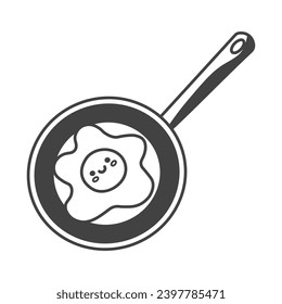 Kitchen element of black line set. A charming kitchen-themed illustration in black outline highlight perfectly fried eggs sizzling in a pan. Vector illustration.