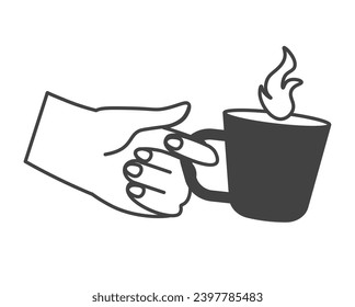 Kitchen element of black line set. A minimalist black outline illustration feature a soothing cup of tea as part of a kitchen-themed design. Vector illustration.