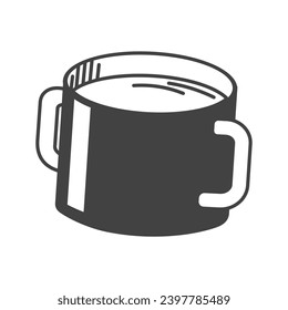 Kitchen element of black line set. An elegant black outline design centered around a kitchen concept, with a prominent depiction of a cooking pan. Vector illustration.