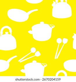 Kitchen Element Homeware Silhouette Vector Seamless Pattern
