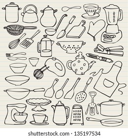 Kitchen elements doodle vector