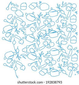 Kitchen elements, hand drawn, vector