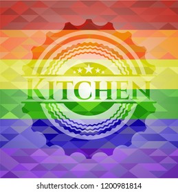 Kitchen emblem on mosaic background with the colors of the LGBT flag