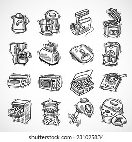 Kitchen equipment and appliances sketch decorative icons set with toaster coffee machine blender isolated vector illustration