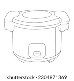 kitchen equipment; Automatic Rice Cooker, Line art, Vector, eps10.