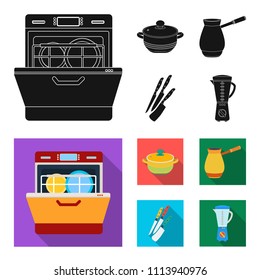 Kitchen equipment black, flat icons in set collection for design. Kitchen and accessories vector symbol stock web illustration.