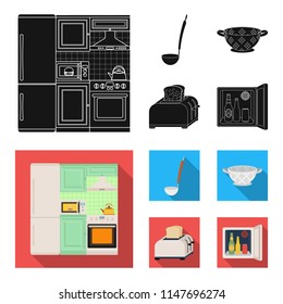 Kitchen equipment black, flat icons in set collection for design. Kitchen and accessories vector symbol stock web illustration.