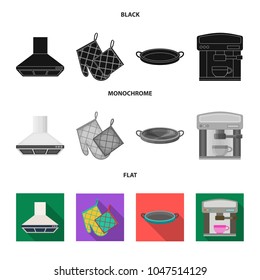 Kitchen equipment black, flat, monochrome icons in set collection for design. Kitchen and accessories vector symbol stock web illustration.