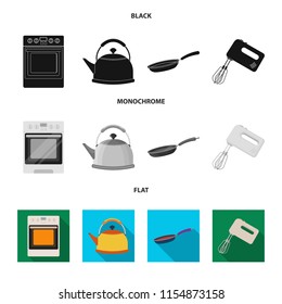 Kitchen equipment black, flat, monochrome icons in set collection for design. Kitchen and accessories vector symbol stock web illustration.