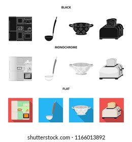 Kitchen equipment black, flat, monochrome icons in set collection for design. Kitchen and accessories vector symbol stock web illustration.