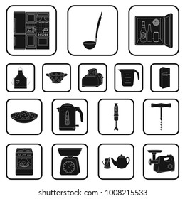 Kitchen equipment black icons in set collection for design. Kitchen and accessories vector symbol stock web illustration.