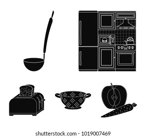 Kitchen equipment black icons in set collection for design. Kitchen and accessories vector symbol stock web illustration.