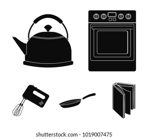 Kitchen equipment black icons in set collection for design. Kitchen and accessories vector symbol stock web illustration.