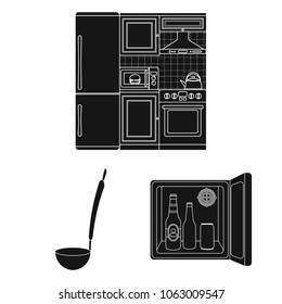 Kitchen equipment black icons in set collection for design. Kitchen and accessories vector symbol stock web illustration.