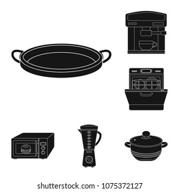 Kitchen equipment black icons in set collection for design. Kitchen and accessories vector symbol stock web illustration.