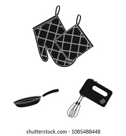 Kitchen equipment black icons in set collection for design. Kitchen and accessories vector symbol stock web illustration.