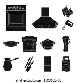 Kitchen equipment black icons in set collection for design. Kitchen and accessories vector symbol stock web illustration.