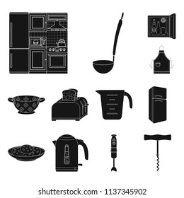 Kitchen equipment black icons in set collection for design. Kitchen and accessories vector symbol stock web illustration.