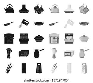 Kitchen equipment black.mono icons in set collection for design. Kitchen and accessories vector symbol stock web illustration.