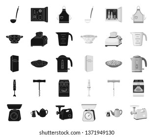 Kitchen equipment black.mono icons in set collection for design. Kitchen and accessories vector symbol stock web illustration.