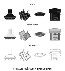 Kitchen equipment black,monochrome,outline icons in set collection for design. Kitchen and accessories vector symbol stock web illustration.