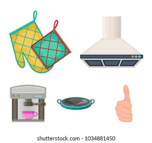 Kitchen equipment cartoon icons in set collection for design. Kitchen and accessories vector symbol stock web illustration.