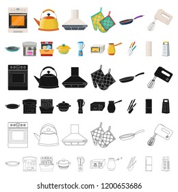 Kitchen equipment cartoon icons in set collection for design. Kitchen and accessories vector symbol stock web illustration.