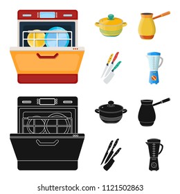 Kitchen equipment cartoon,black icons in set collection for design. Kitchen and accessories vector symbol stock web illustration.