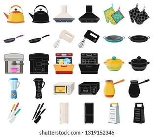 Kitchen equipment cartoon,black icons in set collection for design. Kitchen and accessories vector symbol stock web illustration.