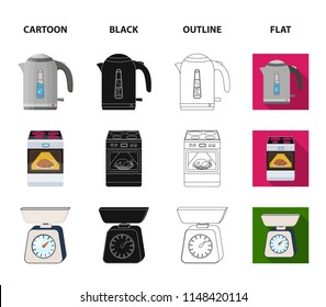Kitchen equipment cartoon,black,outline,flat icons in set collection for design. Kitchen and accessories vector symbol stock web illustration.