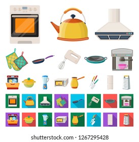 Kitchen equipment cartoon,flat icons in set collection for design. Kitchen and accessories vector symbol stock web illustration.