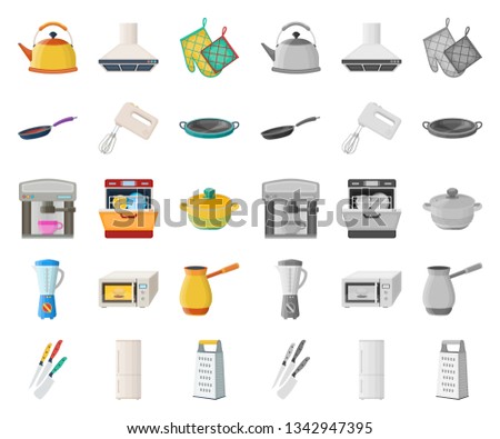 Kitchen equipment cartoon,mono icons in set collection for design. Kitchen and accessories vector symbol stock web illustration.