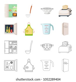 Kitchen equipment cartoon,outline icons in set collection for design. Kitchen and accessories vector symbol stock web illustration.
