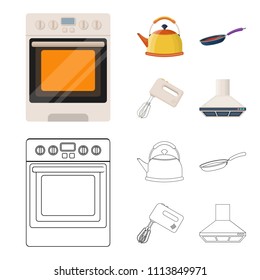 Kitchen equipment cartoon,outline icons in set collection for design. Kitchen and accessories vector symbol stock web illustration.