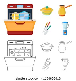 Kitchen equipment cartoon,outline icons in set collection for design. Kitchen and accessories vector symbol stock web illustration.