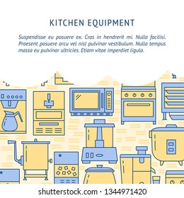 Kitchen equipment concept background in line style