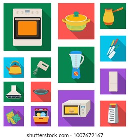 Kitchen equipment flat icons in set collection for design. Kitchen and accessories vector symbol stock web illustration.