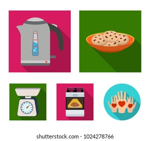 Kitchen equipment flat icons in set collection for design. Kitchen and accessories vector symbol stock web illustration.