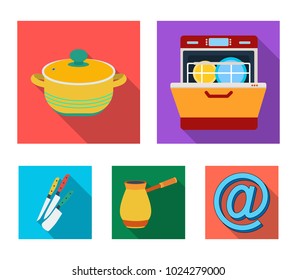 Kitchen equipment flat icons in set collection for design. Kitchen and accessories vector symbol stock web illustration.