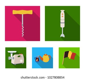 Kitchen equipment flat icons in set collection for design. Kitchen and accessories vector symbol stock web illustration.