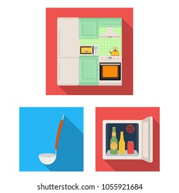 Kitchen equipment flat icons in set collection for design. Kitchen and accessories vector symbol stock web illustration.