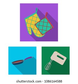 Kitchen equipment flat icons in set collection for design. Kitchen and accessories vector symbol stock web illustration.