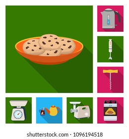 Kitchen equipment flat icons in set collection for design. Kitchen and accessories vector symbol stock web illustration.