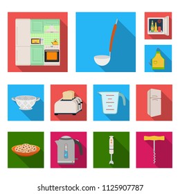 Kitchen equipment flat icons in set collection for design. Kitchen and accessories vector symbol stock web illustration.