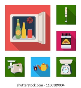 Kitchen equipment flat icons in set collection for design. Kitchen and accessories vector symbol stock web illustration.