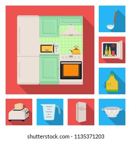 Kitchen equipment flat icons in set collection for design. Kitchen and accessories vector symbol stock web illustration.